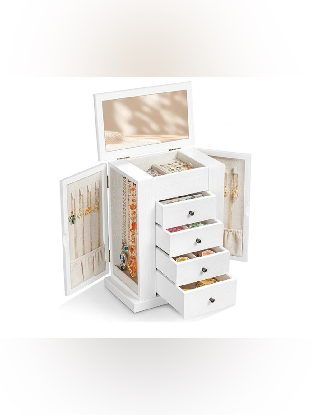 Emfogo Jewelry Box for Women, 5 Layer Large Wood Jewelry Boxes & Organizers,NEW